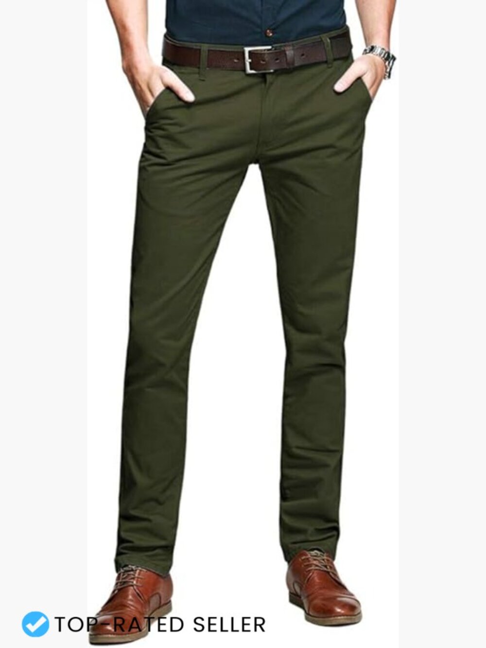 Men's Tapered Chino Pants Classic Flat Front Casual Dress Regular Fit